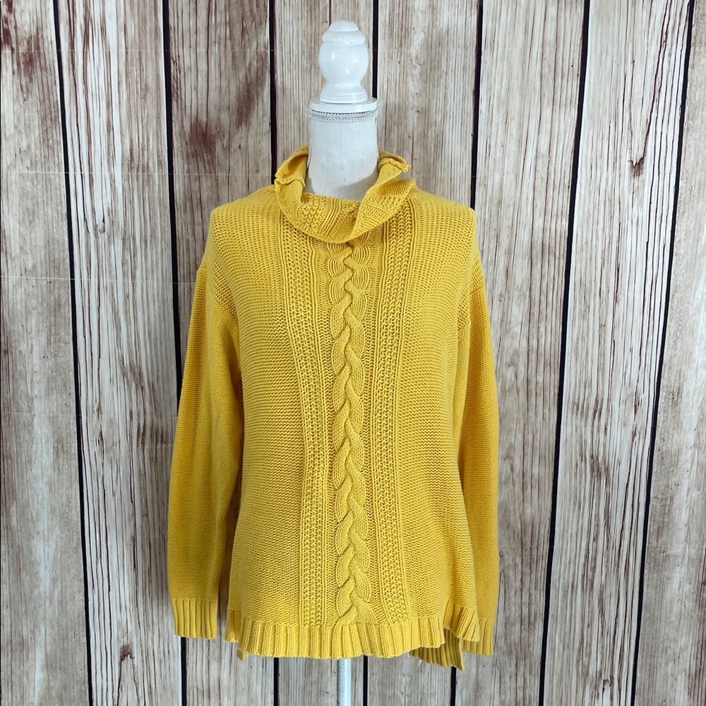 *Chaps Yellow Cowl Neck Sweater with Cable Knit Accent Size Large